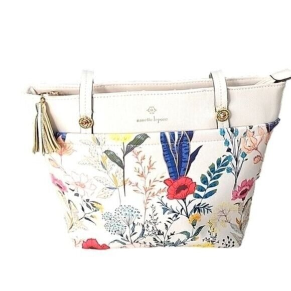 Nanette Lepore Floral Stone Colored Vegan Leather Medium Shoulder Bag Purse - Picture 1 of 13